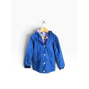 Hatley Girls Size 7 Blue Hooded Parka Jacket Floral Quilted Lining Coat